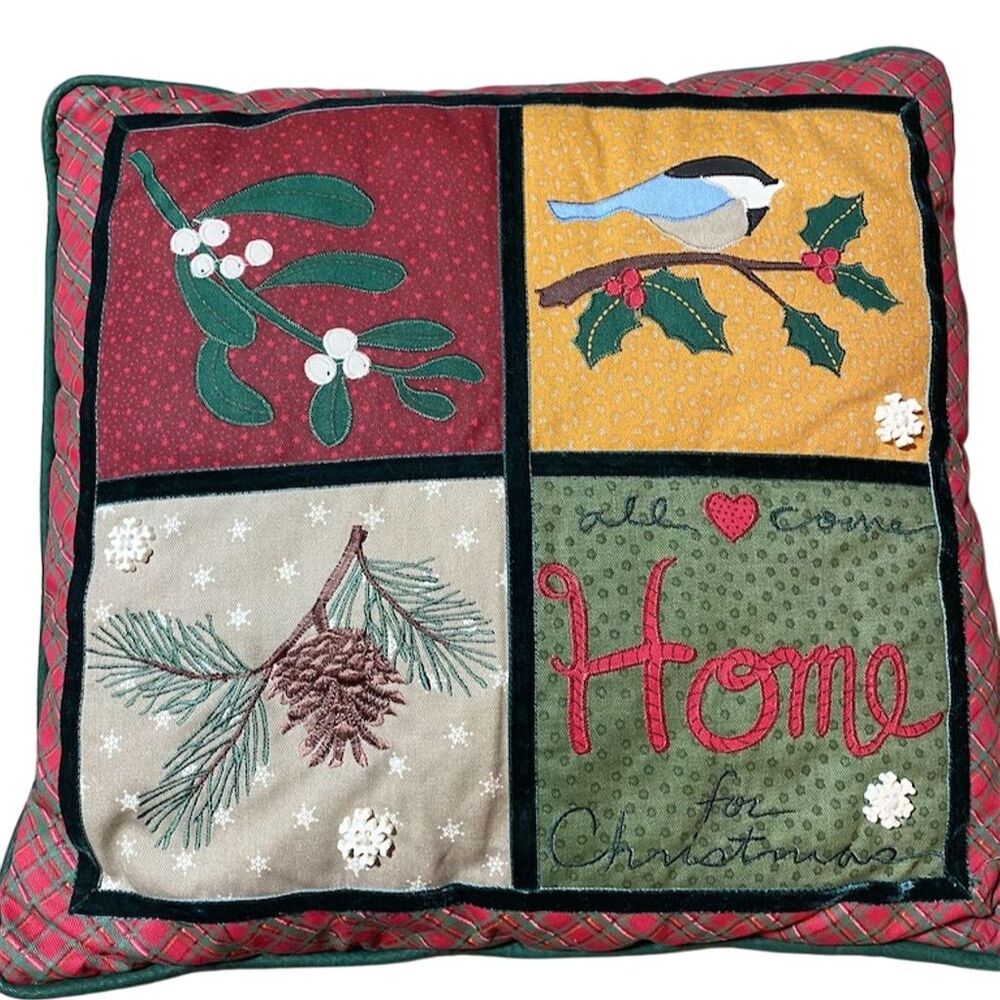 Home Classics Christmas Plaid Cushion Cover Snowflake Embroidery